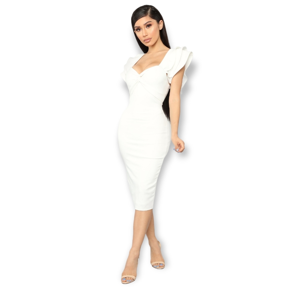 Fashion Nova Like What You Do Dress White size Medium NEW Front Twist Cocktail